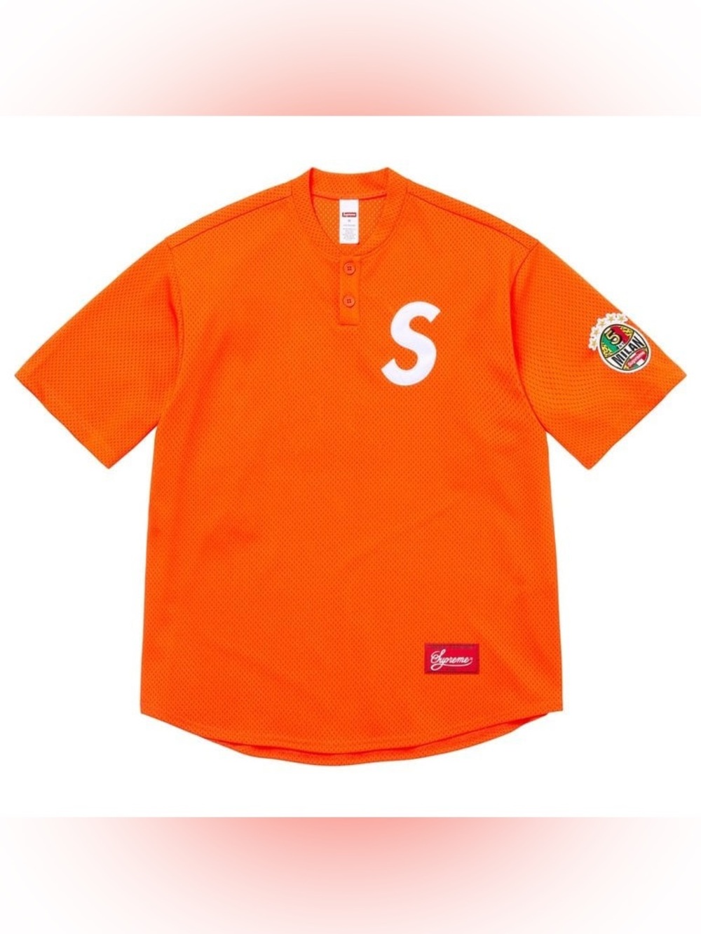 Supreme Shop S Logo Baseball Henley Orange Milan SS26 Size XL